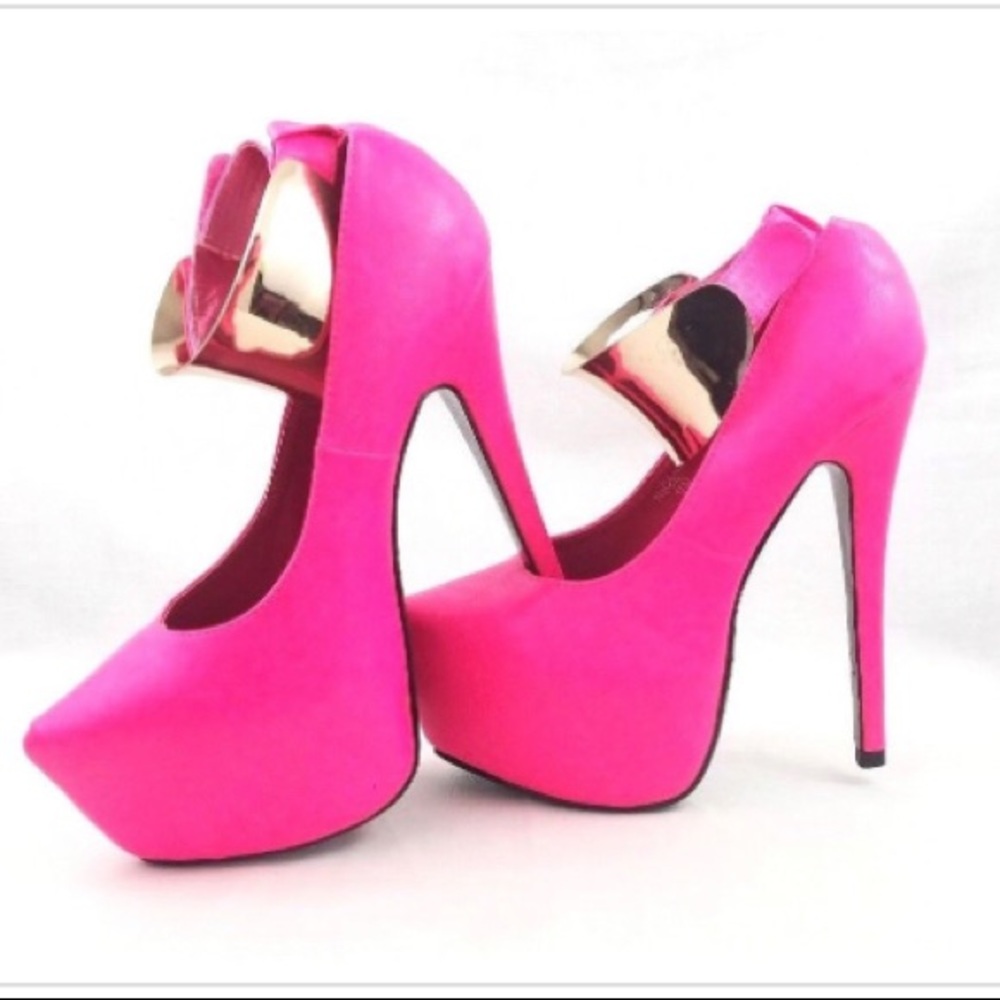 7.5 Red Kiss ~ Neon Pink Platform Pump Ankle Cuff